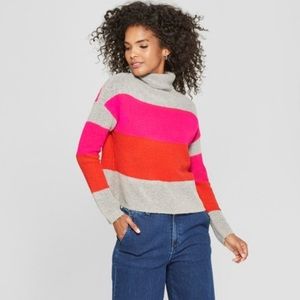 CLICHE gray pink striped color block sweater XL